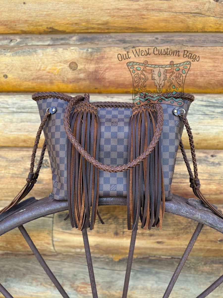 Out West Damier Azur Neverfull MM Braided Leather Fringe – Out
