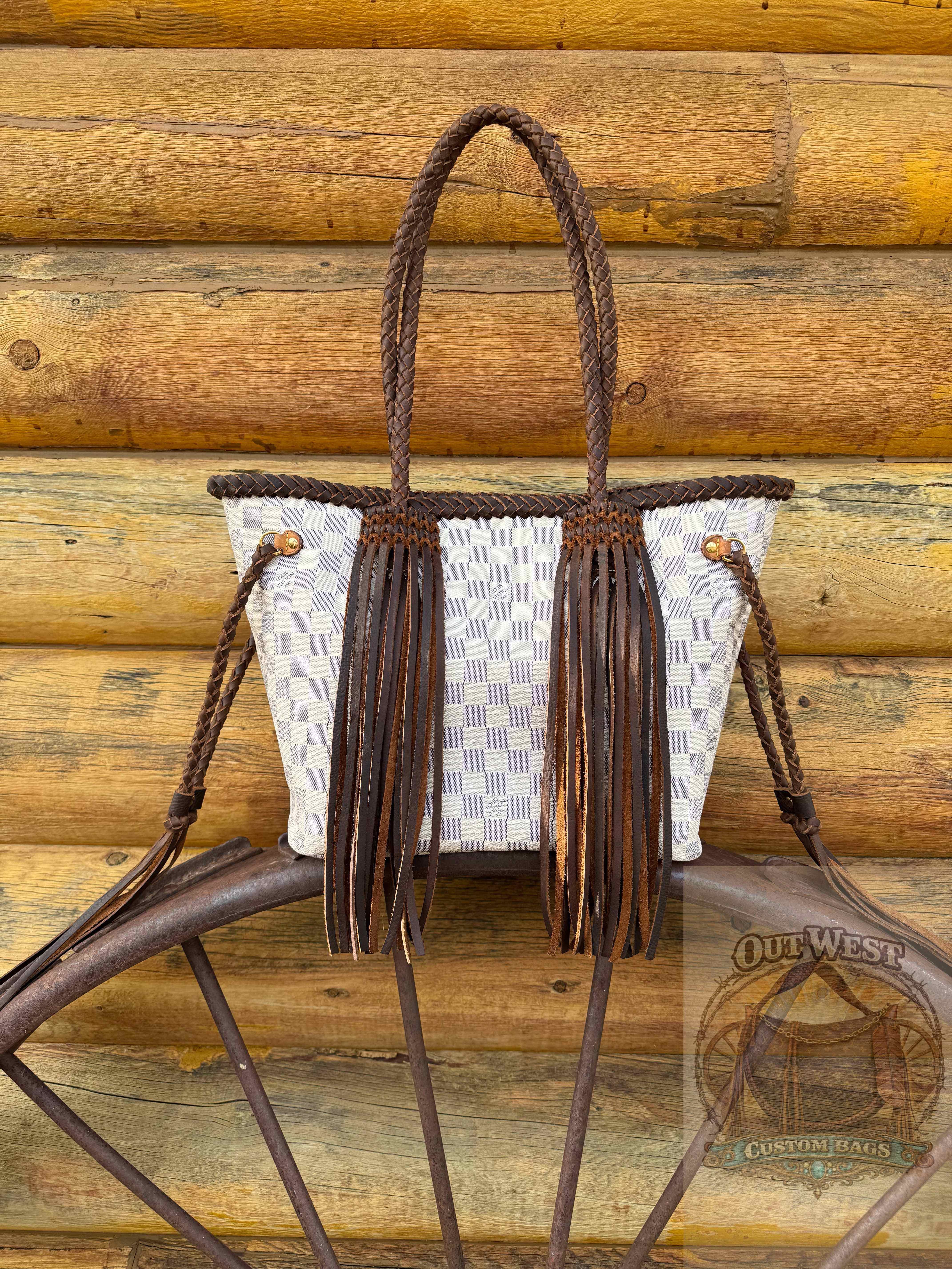 Out West Damier Azur Neverfull MM Braided Leather Fringe – Out
