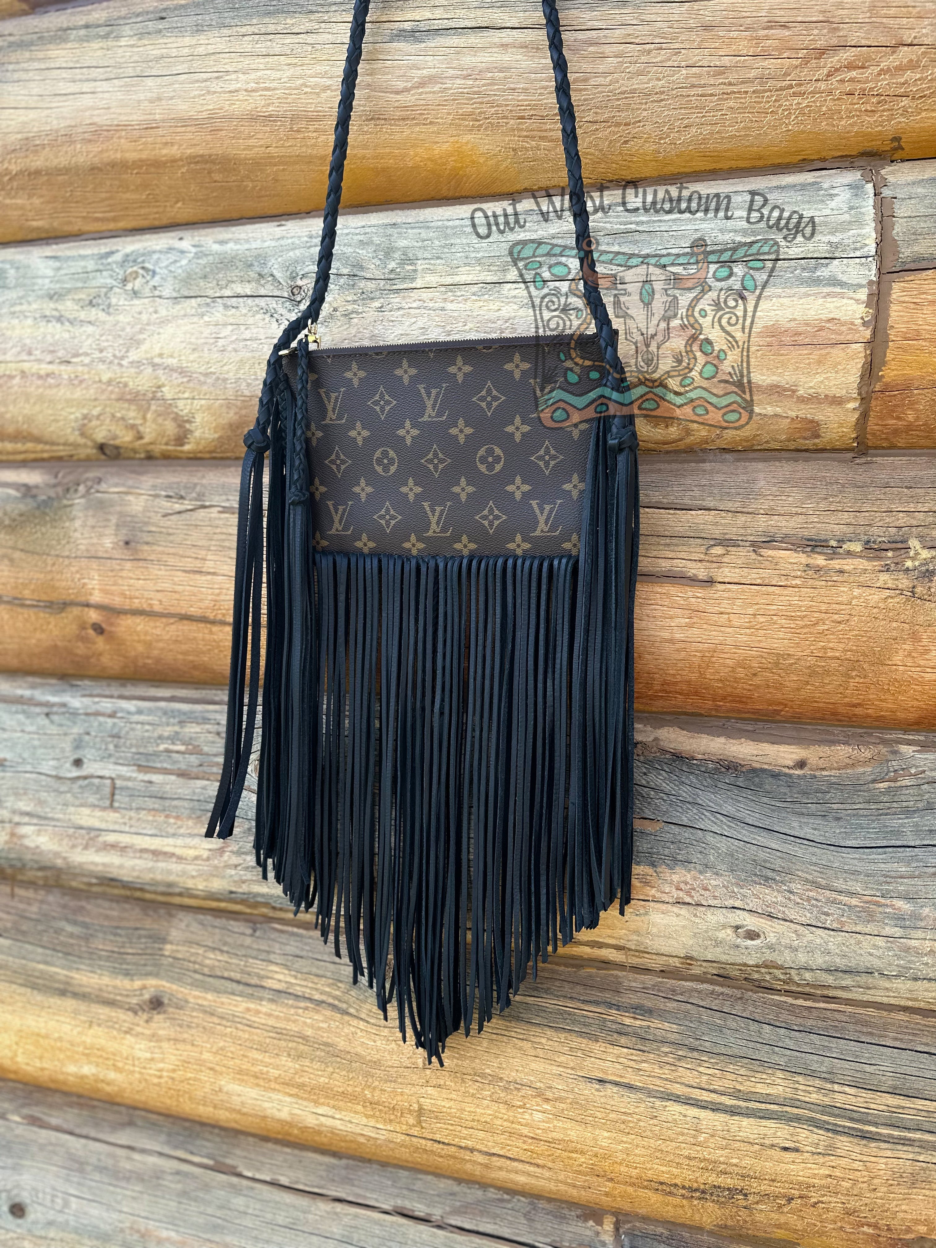 RTS Out West Monogram Neverfull Pouch Crossbody Black Fringe