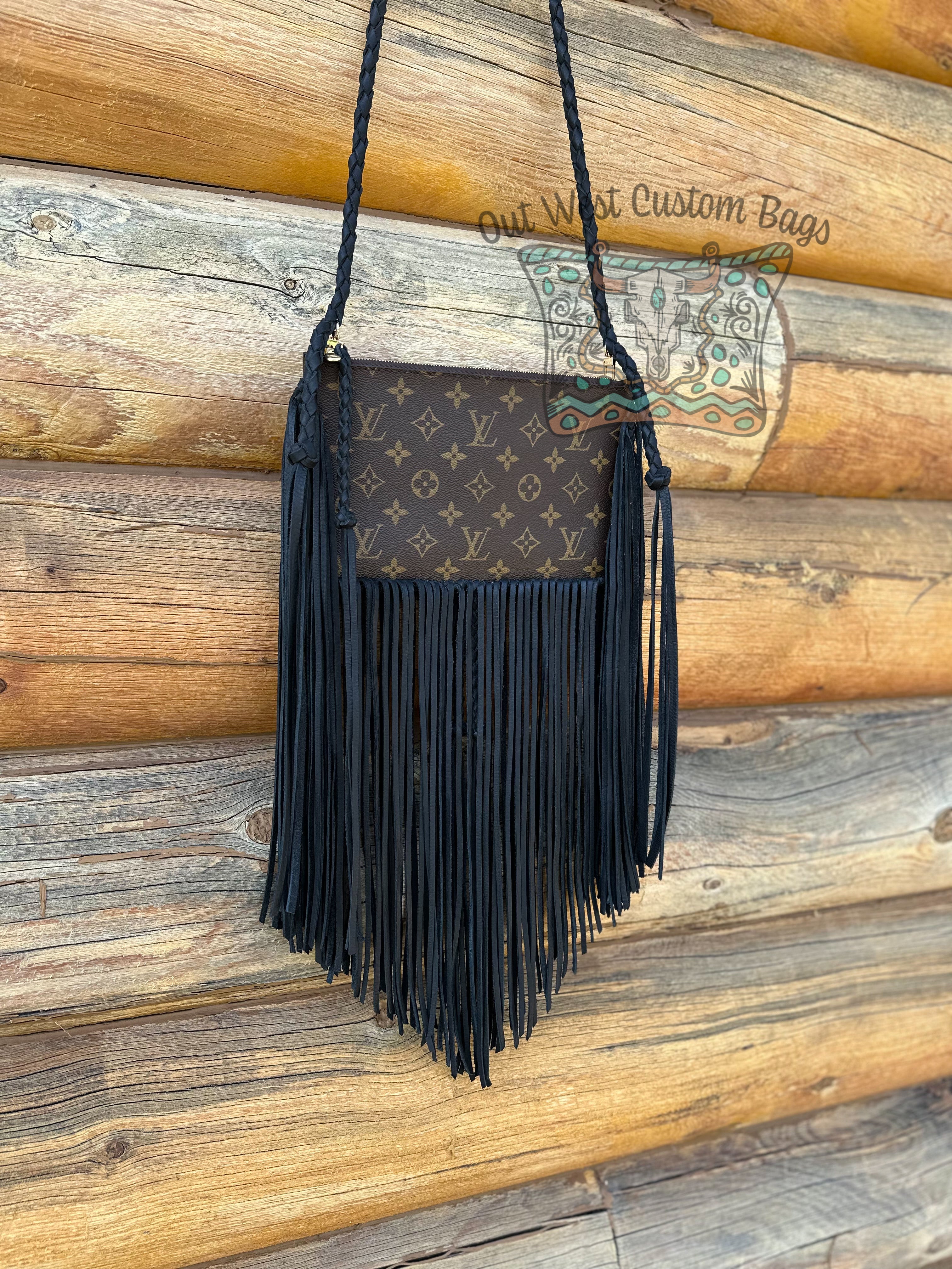 RTS Out West Monogram Neverfull Pouch Crossbody Black Fringe