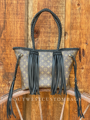 Out West Damier Azur Neverfull MM Braided Leather Fringe – Out West Custom  Bags